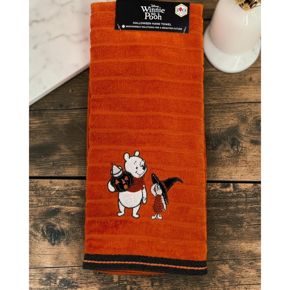 Disney Winnie the Pooh Halloween Hand Towel Orange Cotton 16x25 New Tags